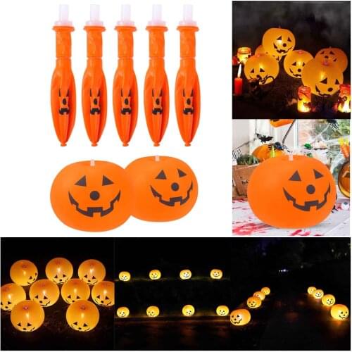 5 Pack Led Light Up Balloons Halloween Party Balloons Home Holiday Party Attire Glowing Pumpkin Balloon Garden Living Room Decor
