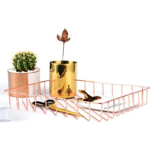 Nordic Style A4 Iron Storage Basket Gold Metal Rose Fruit Table Top Magazine Plant s