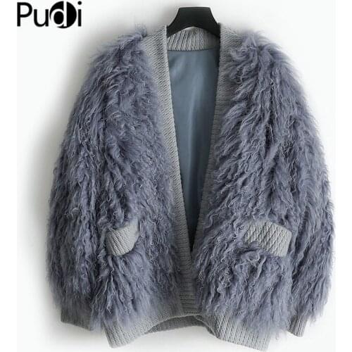 Womens Winter Warm Real Sheep Fur Coat Overcoat Leisure Lady Natural Fur Knitted Coats Jacket Oversize CT943