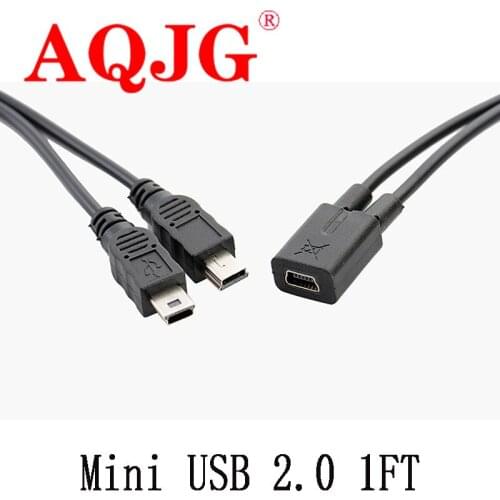1pcs Mini USB 2.0 1 Female to 2x Mini USB Male Y Splitter Adapter Charger Cable Converter Cord 1ft