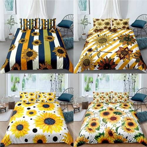 2/3pcs Twin Full Queen King Size Bedding Set Luxury Sunflower Printed Family Duvet Cover Pillowcase Single Double Size Bed Set