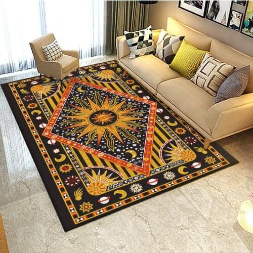 American retro sun stars moon tribal wind black living room bedroom kitchen bedside carpet mat