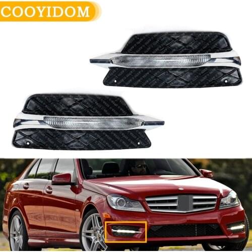 Car Left Right Front Bumper Grill Molding LED Fog Lamp DRL Daytime Running Light For Mercedes Benz W204 C-Class 2012 2013 2014