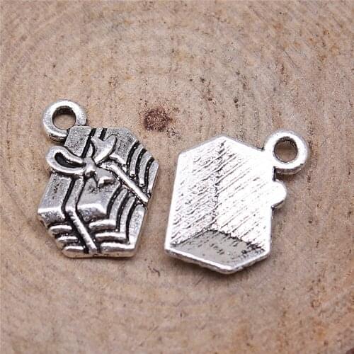Free shipping 40pcs 15x12mm antique silver gift charms diy retro jewelry fit Earring keychain hair card pendant accessories