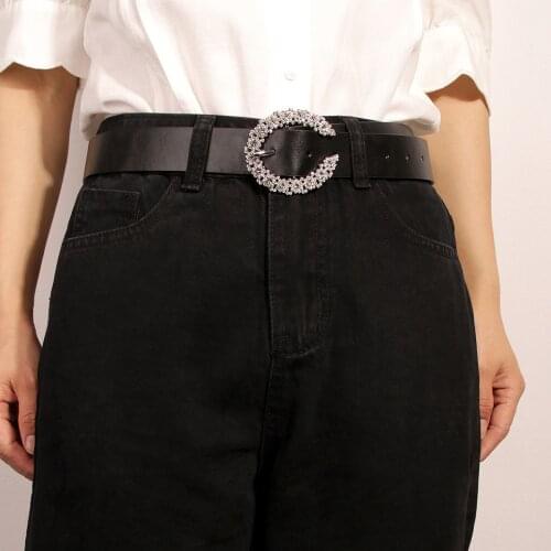 Rhinestone black belt is fashionable and beautiful, ladies diamond buckle trend all-match belt