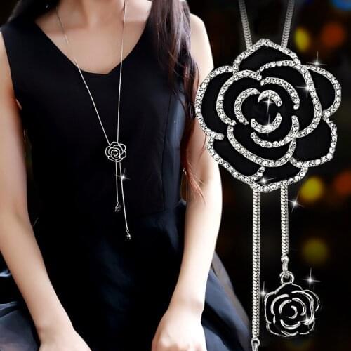 Black Rose Long Necklaces & Pendants for Women 2020 Fashion Crystal Tassel Choker Necklace Female Collier Femme Party Jewelry