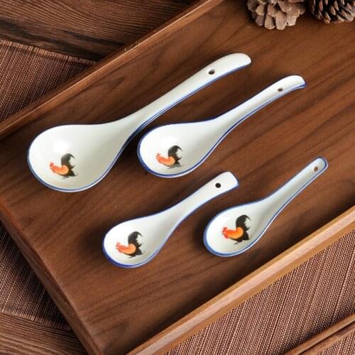 For restaurants Hotel home tableware Big Red Rooster Pattern ceramics spoon Ladle soup spoon