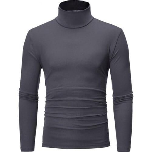 T-Shirts Casual Men Solid Color Long Sleeve Turtleneck Cotton Bottoming Shirt Slim Blouse
