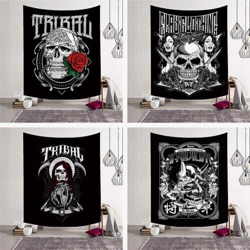 Hippie Tapestry Skull Flag Banner Wall Hanging 3D Printed Polyester Blanket Tapestries for Living Room Bar Cafe Home Decoration