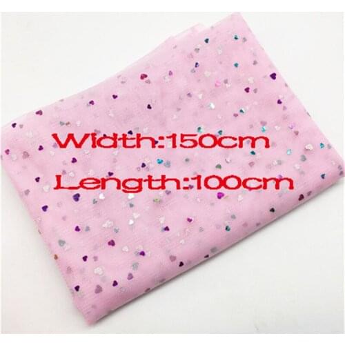 Hot Sale Width 1.5m Encryption Heart Colorful Tulle Mesh Fabric Glitter Wedding Fabric Dress Stage Decoration Sequin Gauze Cloth