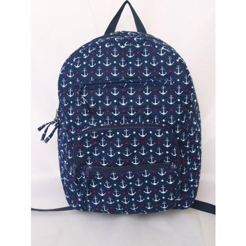 High quality quilted cotton backpack light weight backpack printed cotton backpack book bag with anchor print