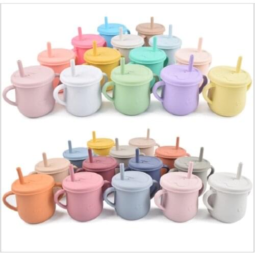 Kisangel 2pcs Sippy Cup Straw Silicone Double Handles for Baby with Straw L