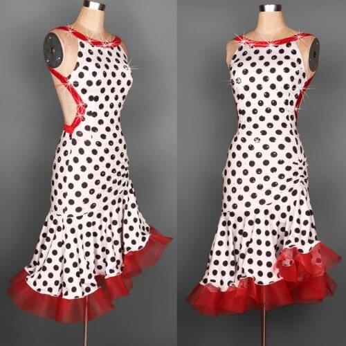 Latin dance costume senior sexy white Polka Dot Sleeveless latin latin dance dress women latin dance competition dresses