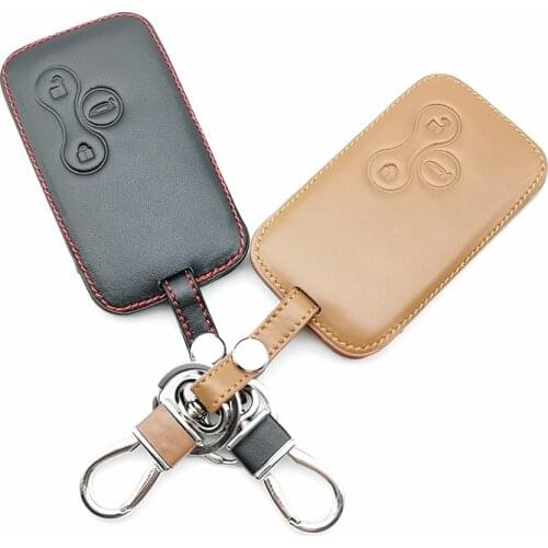 Leather Car Key Case Cover Skin Protector For Renault Clio Megane 2 3 Koleos Logan Scenic 3 Buttons Smart Card
