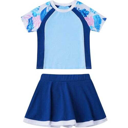 Summer Kids Girls Sport Suit Gym Wear Sets Short Sleeves Print Workout Outfits Two Piece Tennis Badminton T-shirt and Skorts Set