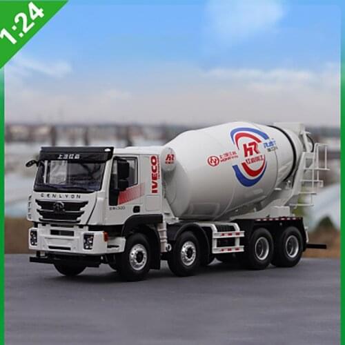 Die-cast 1:24 Scale Saic Hongyan Concrete Mixer Truck Cement Tank Truck Metal Alloy Vehicle Model Collection Decoration Toy Cars