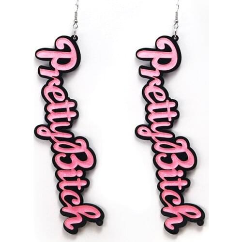 Fashion Acrylic English letters exaggerated pretty pink acrylic stud earrings