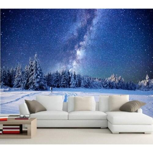 Custom 3d mural,Winter Forests Sky Stars Snow Fir Night Nature wallpapers,living room TV sofa background bedroom papel de parede