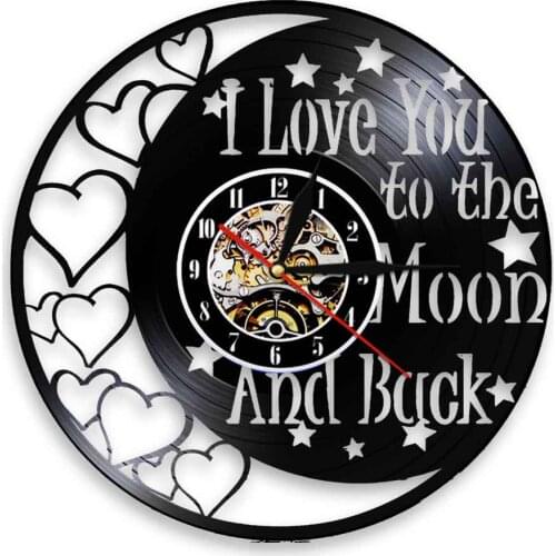 I Love You To The Moon And Back Inspirational Quote Vinyl Record Wall Clock Modern Design Home Decor Art Clock Housewarming Gift
