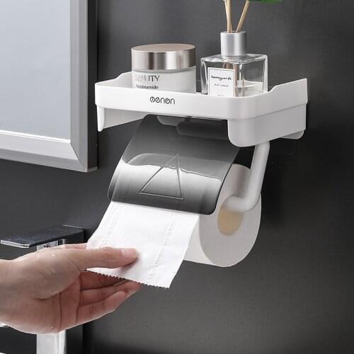 Wall Mounted Tissue Holder Multi-function Punch-free Toilet Roll Shelf Waterproof Sundries Storage Rack Bathroom Accessories