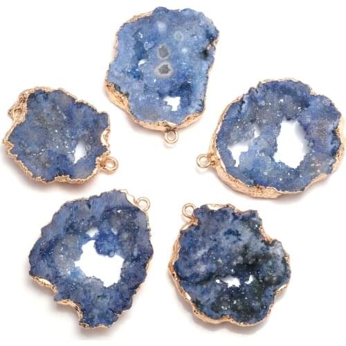 Natural Stone Blue Crystal Cluster Pendants Irregular Shape Exquisite Charm For jewelry making DIY necklace earring accessories