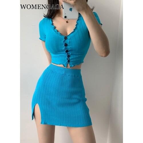 2020 Summer New Knitting Blue Lace Ruffles V-neck Short Slim Exposed Stretch Slim Sexy T-shirt Top Girl Female Womens 8FLG
