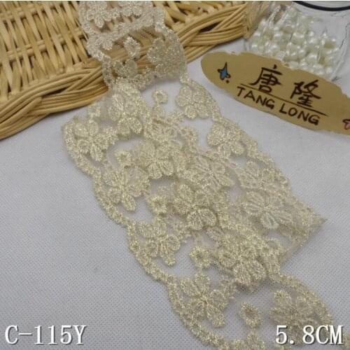 Wholesale 50 Yards Gold Embroidery Lace Trim Sewing Fabric Garment Accessories 5.8cm Width Free Shipping
