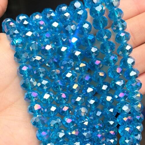 Wholesale Shiny AB Color Blue Crystal Rondelle Glass Faceted Beads For Jewelry Making DIY Bracelet Accessories 15'' 3 4 6 8mm