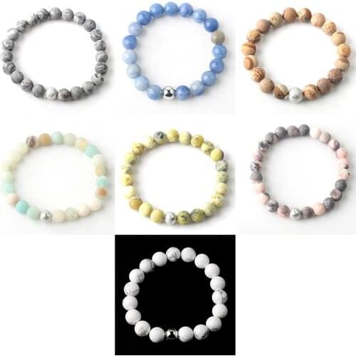 Popular jewelry Natural Stone Matte Amazonite Round Beads Gold Silver Color Beads Chain length 19cm Couple Bracelet