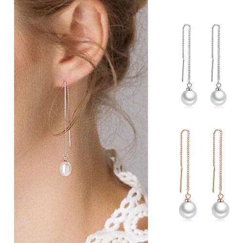 Piercing Dangle Ear Line Earrings for Women Rose Gold Color Black Imitation Trendy Jewelry for Girl Wedding Gift HotSale E033