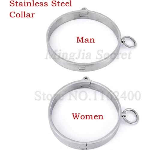 Stainless Steel Neck Collar with Locking Fetish Slave BDSM Restraints Choking Ring Role Play Adults Games Sex Toys For Couples
