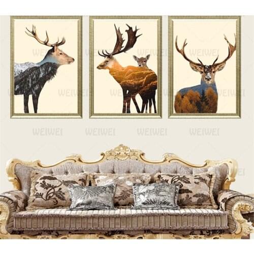 Nordic Deer Abstract Wall Art Canvas Painting Poster Animal Picture for Bedroom Living Room Home Decor WEIWEI canvas painting