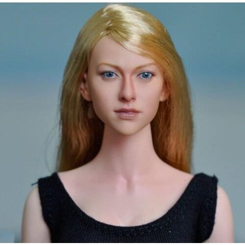 1/6 Scale Female Head Sculpture Europe And American Beauty Girl Blond Long Hair Fit 12" Figure Action Model Doll Body Accessory