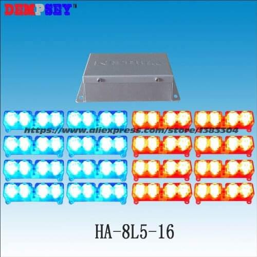 HA-8L5-16 High power LED Red/Blue Warning light, DC12V Police/ Car grill light, GenIII X 1Watt LED,16pcs head light