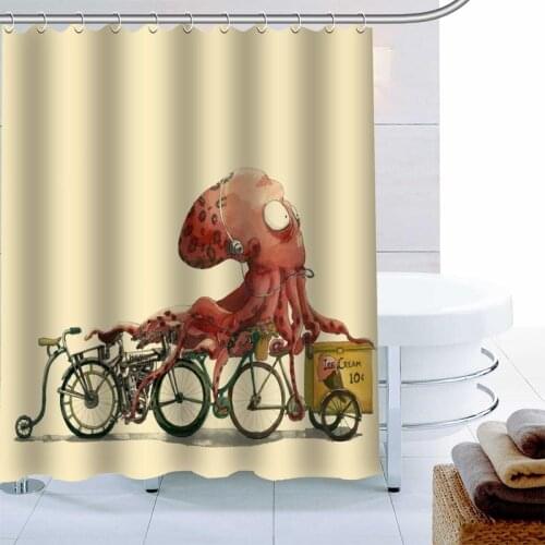 Custom Octopus Cartoon Anime Shower Curtain Waterproof Fabric Bath Curtain 180X180cmPolyester Fabric Bathroom Curtain