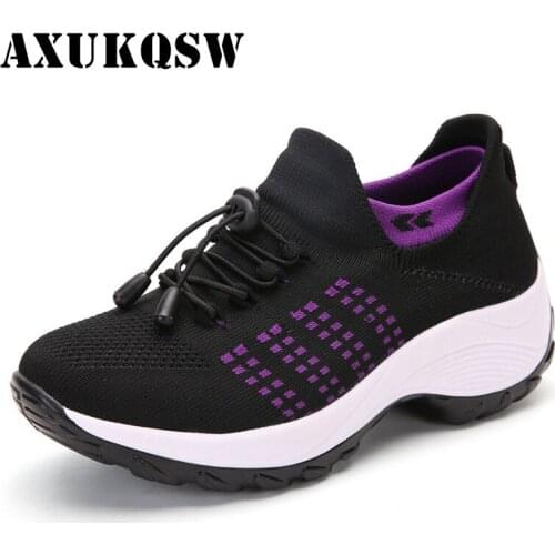 2021 Autumn Women Flat Platform Running Shoes for Women Breathable Mesh Sneakers Zapatillas Mujer Ladies Laces for Sock Sneakers