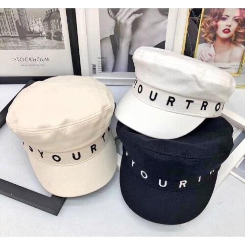 Woman British Letters Embroidery Beret Fall Winter Military Captain Cap Newsboy Hats Painter Flat Top Octagonal Hat 2020