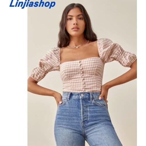 Summer womens casual camis square collar single button short tank top decorated slim-fit tops