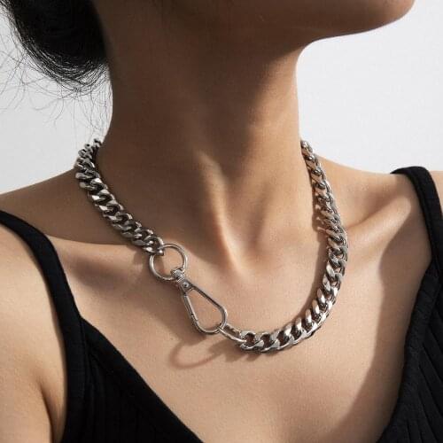Lacteo SteamPunk Big Button Choker Necklace for Women Street Punk Miami Cuban Rapper Chain Charm Necklace Jewelry Female Gifts