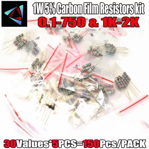 150Pcs 1W Carbon Film Resistors 0.1 Ohm ~ 750 ohm or 1K ~ 2M 5% Assorted Kit Resistance 30 Values*5pcs