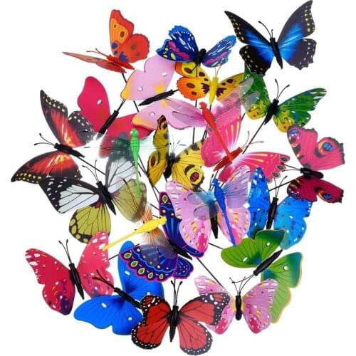 20 Pieces Garden Butterflies Stakes And 4 Pieces Dragonflies Stakes Garden Ornaments For Yard Patio Party Decorations, Totally 2