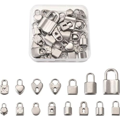 30pcs/Box Stainless Steel Heart Padlock Dangle Lock Charms Pendants for DIY Bracelets Necklaces Jewelry Crafts Keyhcian Making