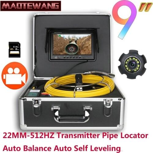 9" DVR Monitor Sewer Pipe Inspection Video Camera Drain Endoscope System with Auto balance Auto Self Leveling 512HZ Transmitter