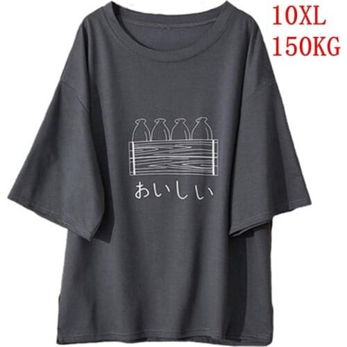 ANGINANA Large size womens T-shirt plus size 9XL 10XL summer round neck short sleeve loose black and white red big T-shirt top