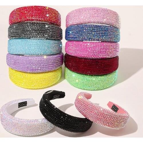 Shiny Full Crystal Headband Women Luxury Pearl Sponge Bling Rhinestone Hairbands Wide-Brimmed Diamond Head Hoop Hair Accessories