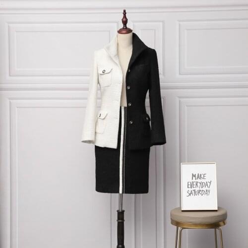 Spring Autumn Chic OL skirt suits High qulity designer tweed coat+A-line Skirts 2Piece set C488