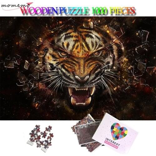 MOMEMO 1000 Piece Wooden Jigsaw Puzzle The Tiger Art Pattern 50*75cm 2D Puzzles Toys for Adults Teens Family Decoration Gifts