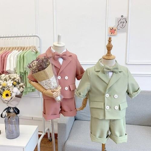 Children Clothing Kids Summer Suits 2021 Baby Boy Clothes Set Formal Wedding Gentleman Baby Coat+Shorts Outfits Little Boy Suits
