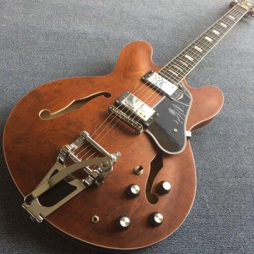 Jazz Hollow Body Electric Guitar,Ebony fingerboard,Matt finish 2F holes, tone-pro bridge electric guitar, Free shipping