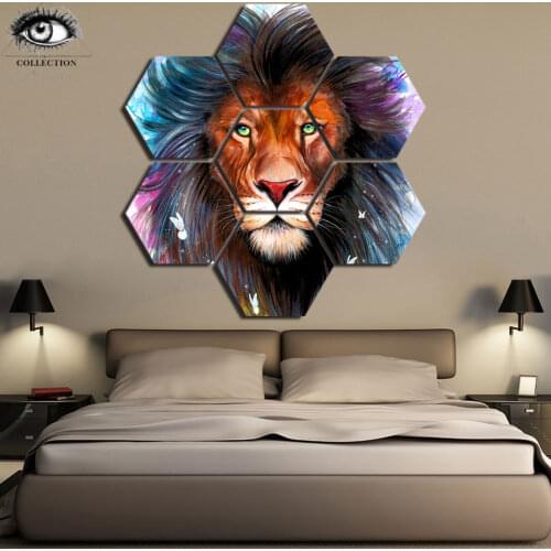 Scared King by Pixie Cold 7 Pieces King Lion Canvas Prints Painting Wall Art Modular Picture Modern Decorative Paintings